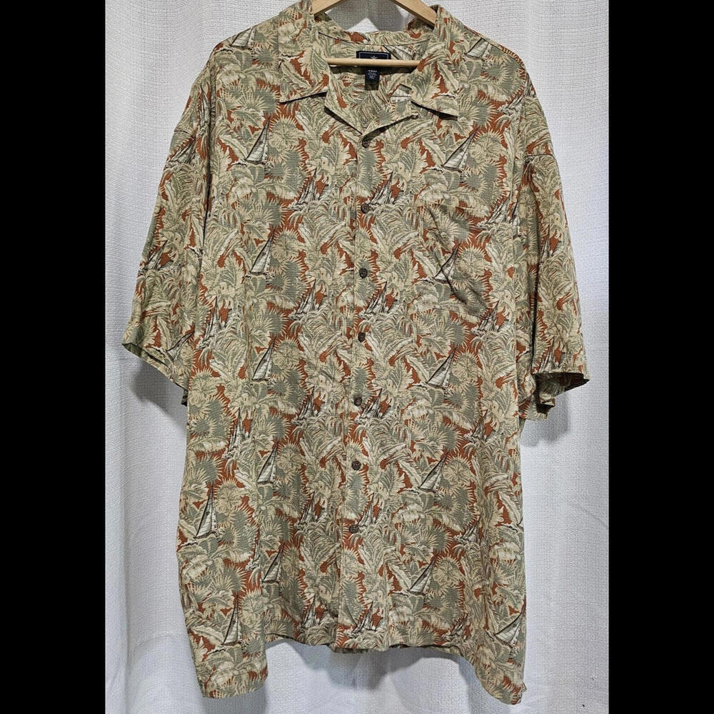 Vintage Dockers Men's Wood Button Up Floral Sail Boat Plus Size 3XL 75% Silk